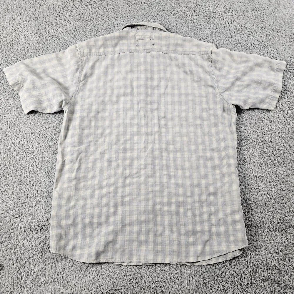 North Face Shirt Mens Medium Gray Tartan Plaid Button Up Pockets Hiking Outdoor